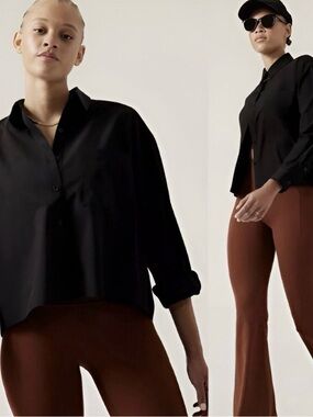 Athleta Black Button-Up Shirt